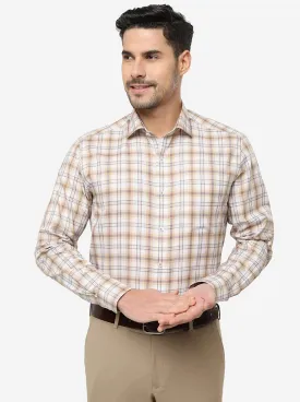 Beige Checked Slim Fit Formal Shirt | Metal