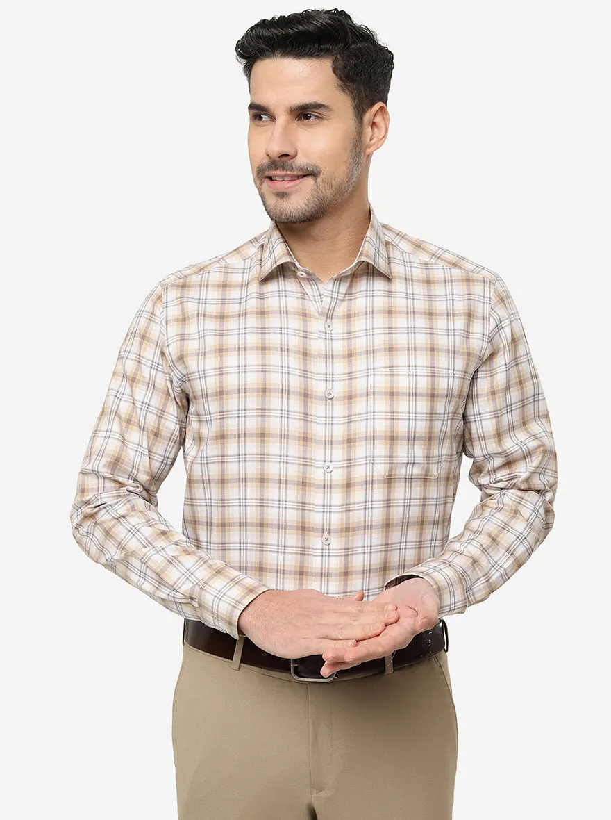 Beige Checked Slim Fit Formal Shirt | Metal