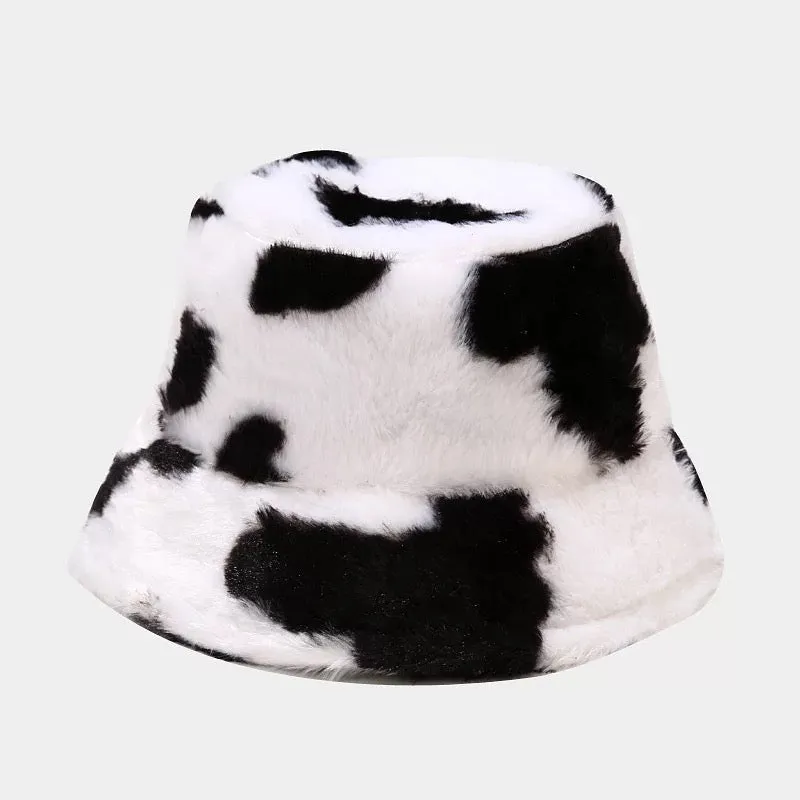 Cow Print Plush Bucket Hats.