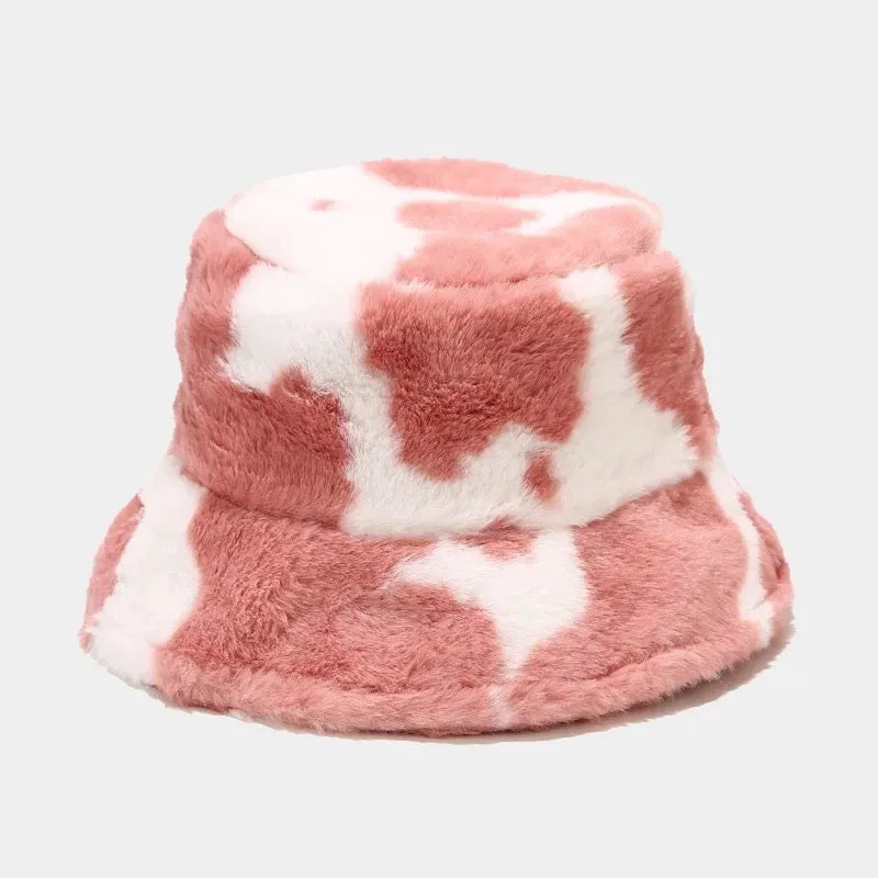 Cow Print Plush Bucket Hats.