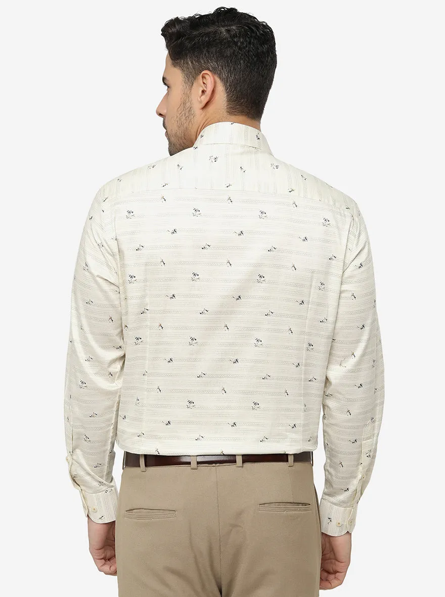 Cream Printed Slim Fit Formal Shirt | Metal