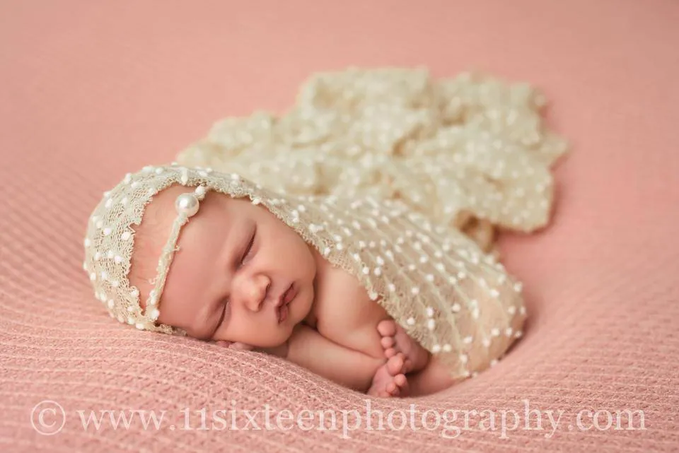 Dark Cream Popcorn Stretch Knit Baby Wrap and Headband