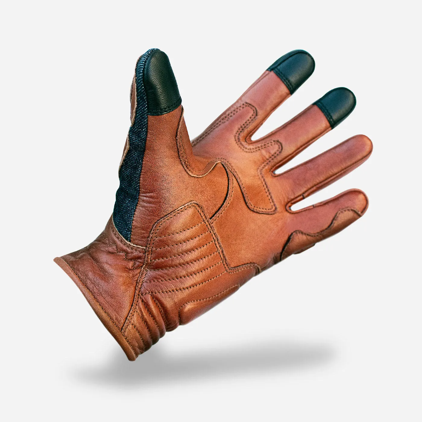 Denim On Camel Motorcycle Gloves