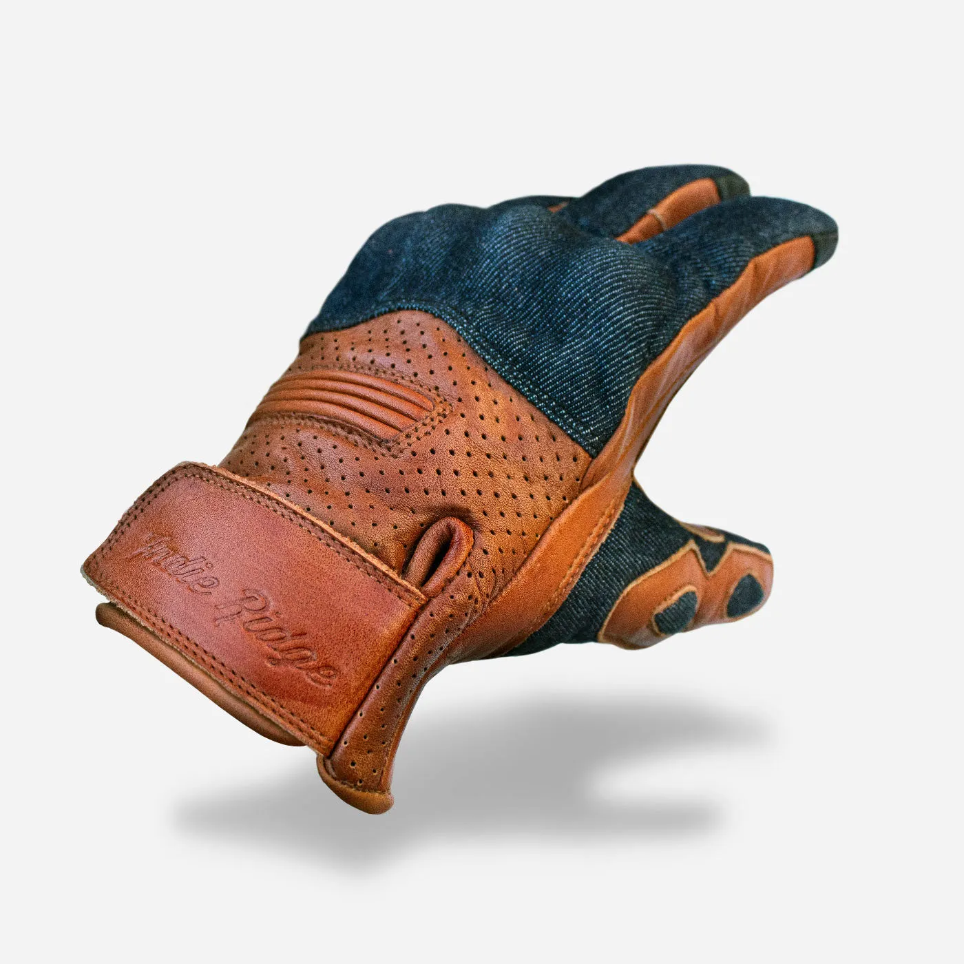 Denim On Camel Motorcycle Gloves