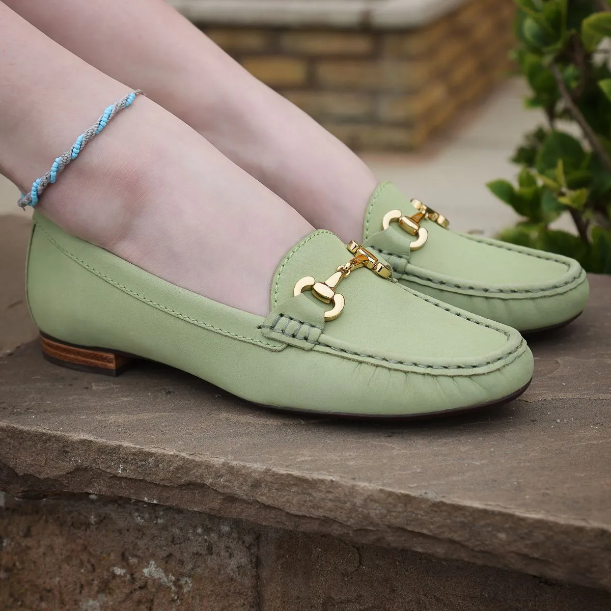 Elevate your Sole 25836 Sunflower Ladies Lime Nubuck Leather Loafers