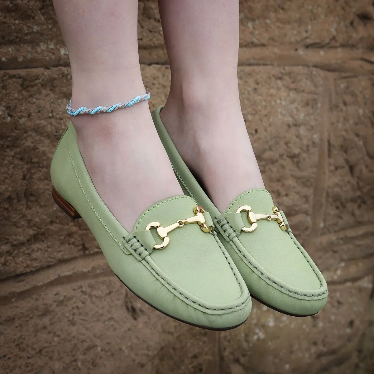 Elevate your Sole 25836 Sunflower Ladies Lime Nubuck Leather Loafers