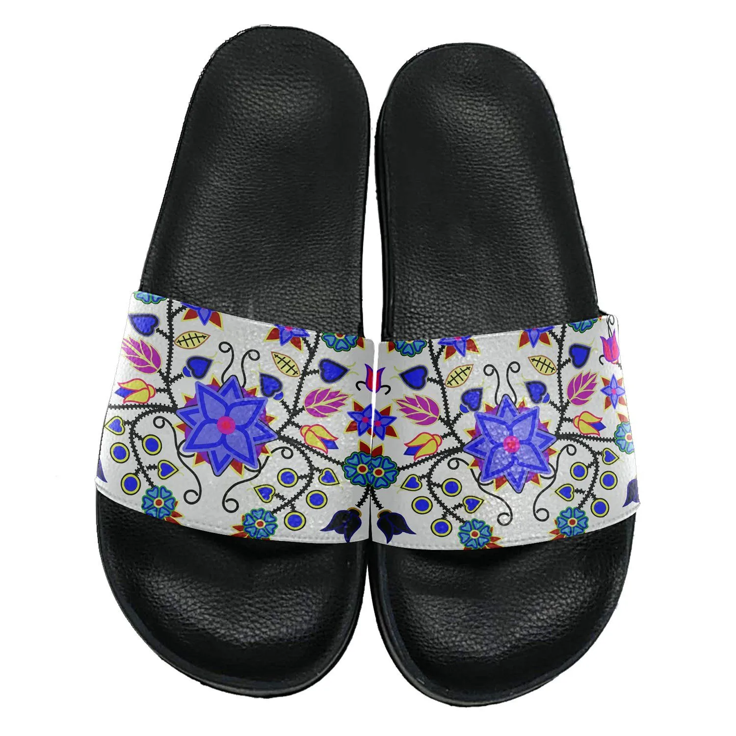 Floral Beadwork Seven Clans White Slide Sandals