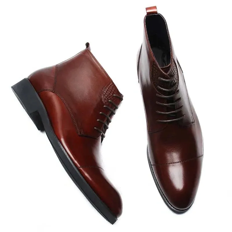 Funki Buys | Boots | Men's High-Top Leather Derby Dress Boots