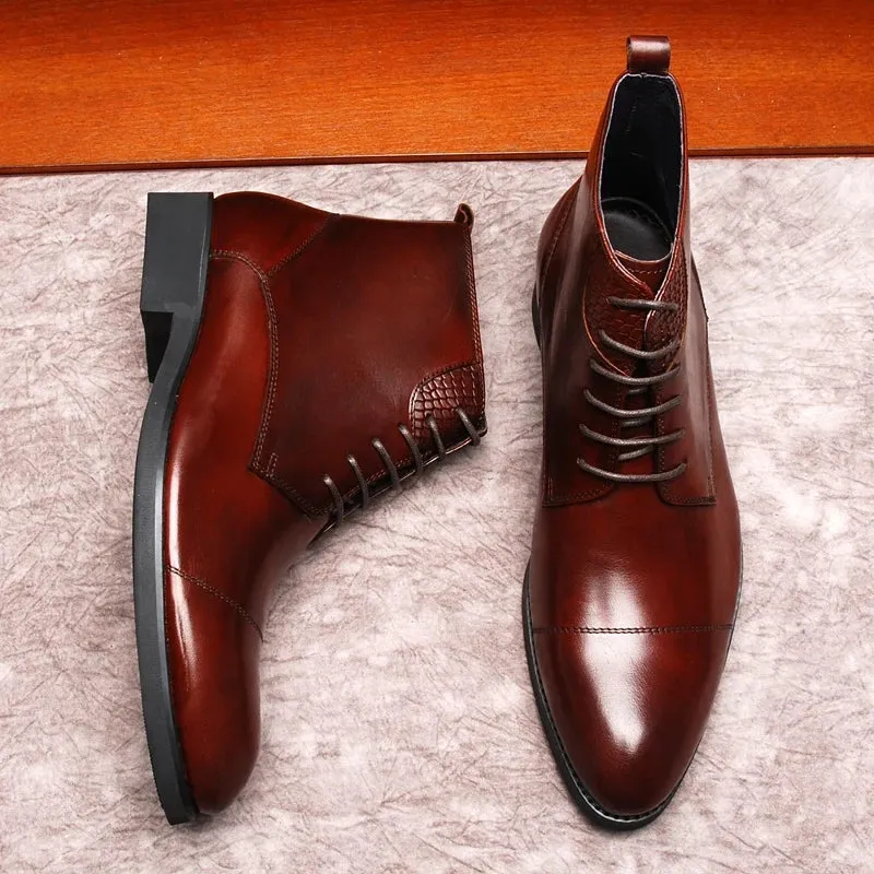 Funki Buys | Boots | Men's High-Top Leather Derby Dress Boots