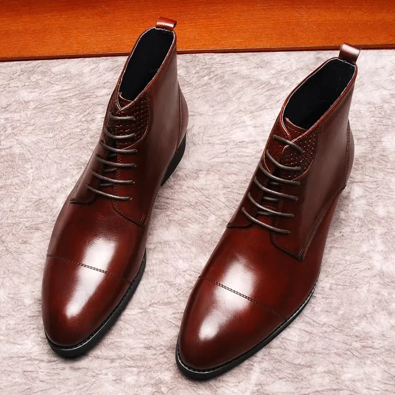 Funki Buys | Boots | Men's High-Top Leather Derby Dress Boots