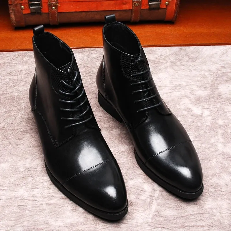 Funki Buys | Boots | Men's High-Top Leather Derby Dress Boots