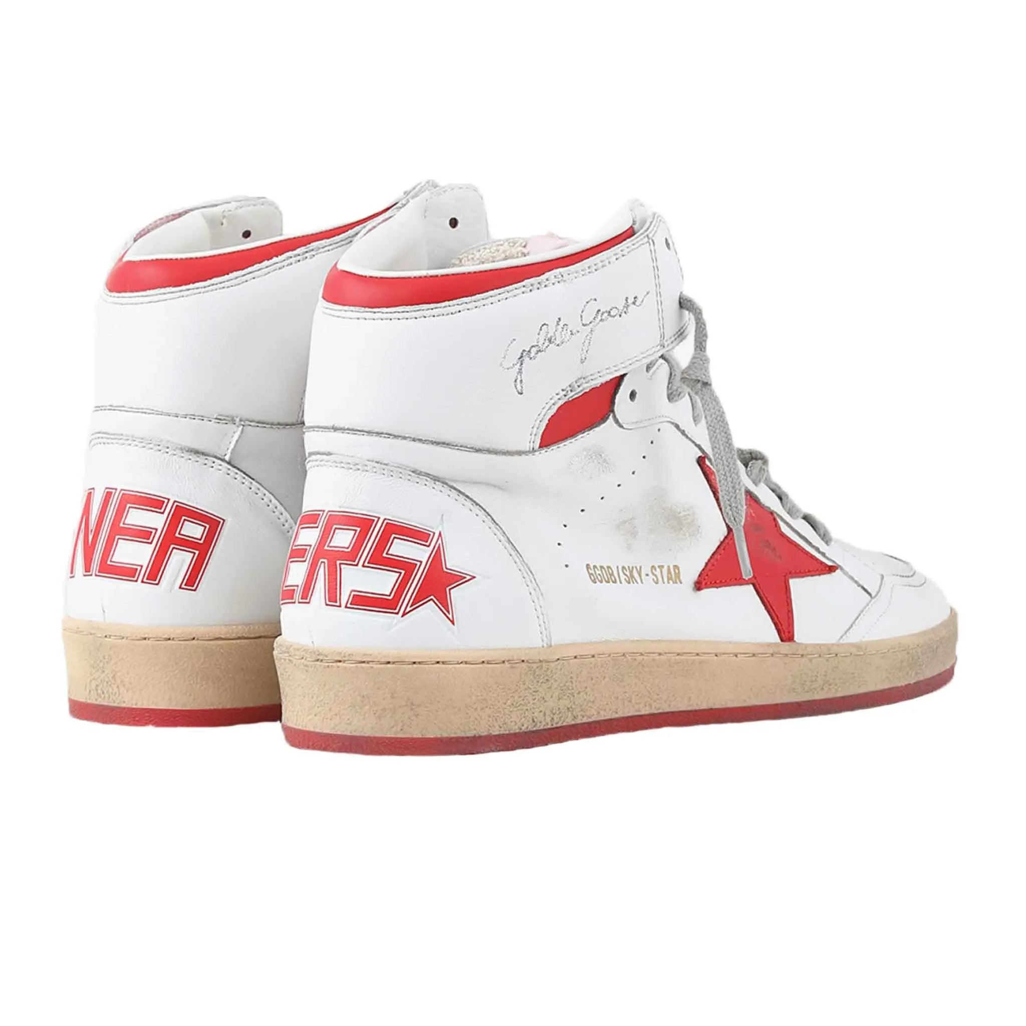 Golden Goose Red Sky-Star High-Top Sneakers in White