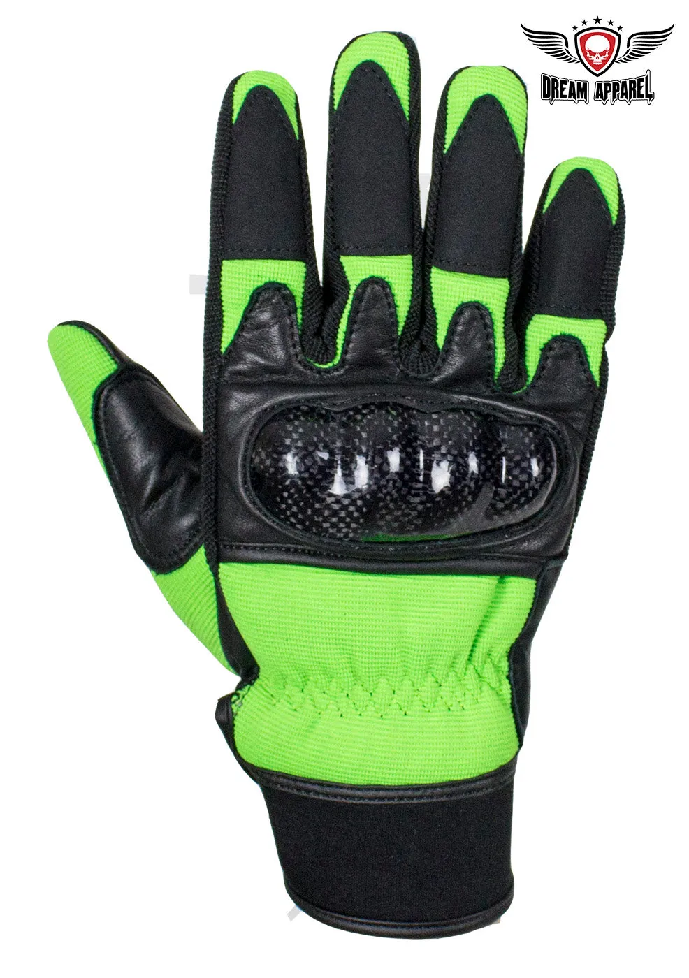 Green/Black Leather Motorcycle Gloves