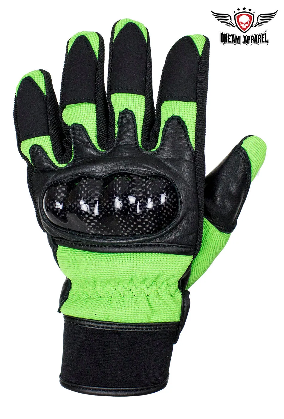 Green/Black Leather Motorcycle Gloves