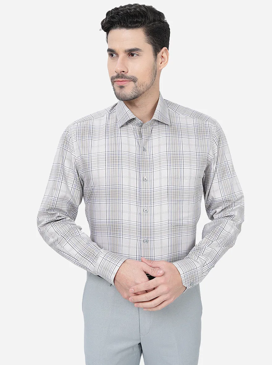 Grey Checked Regular Fit Formal Shirt | JadeBlue