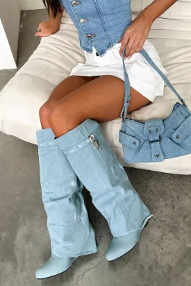 Hazal Knee High Boots - Blue Denim