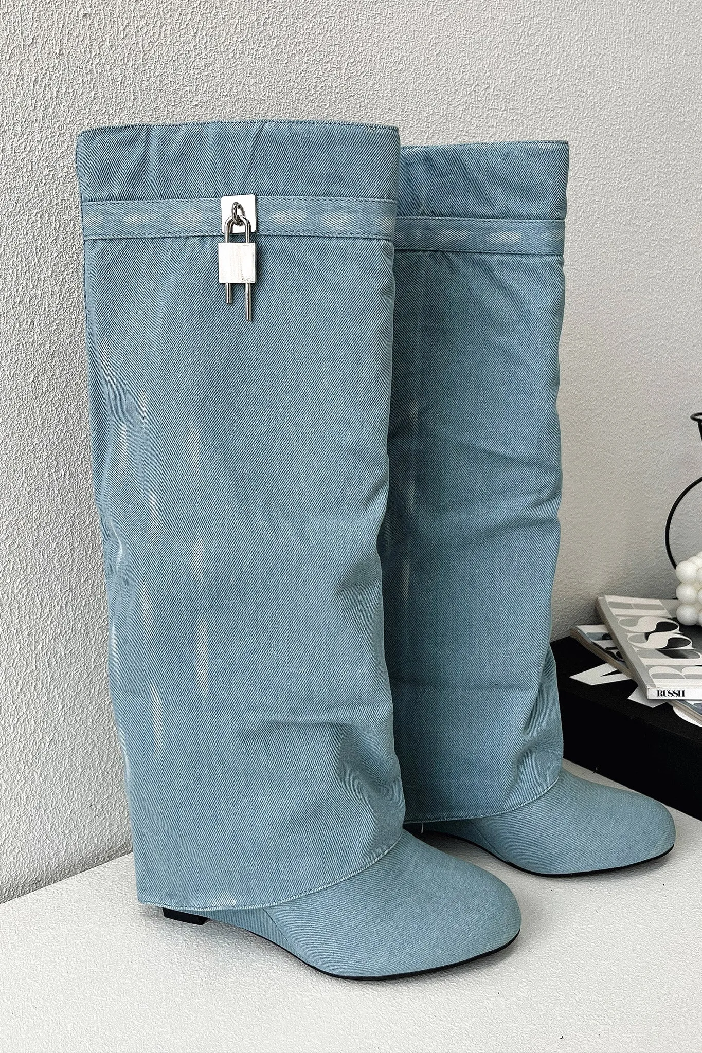 Hazal Knee High Boots - Denim