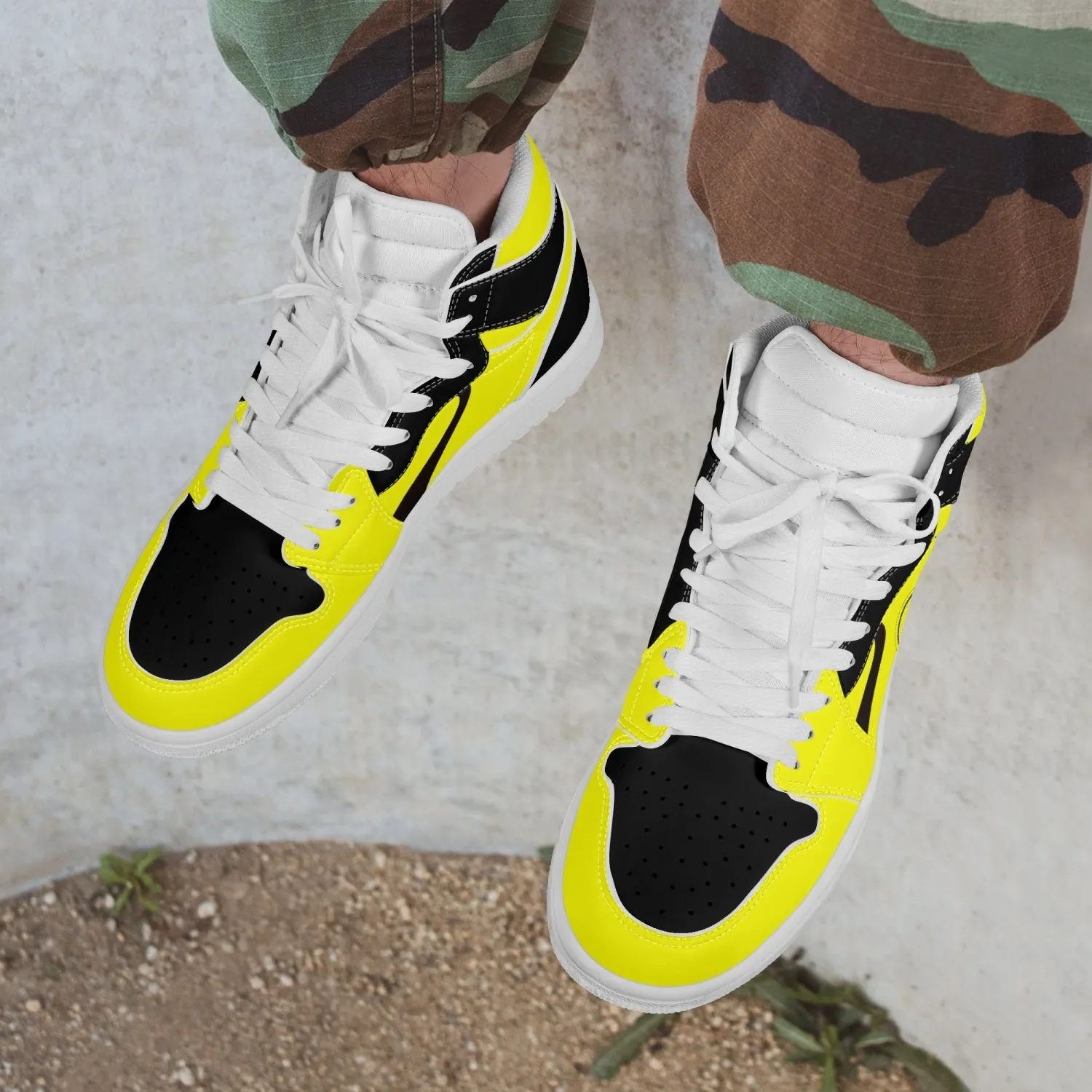 High-Top Leather Sneakers - Yellow and Black