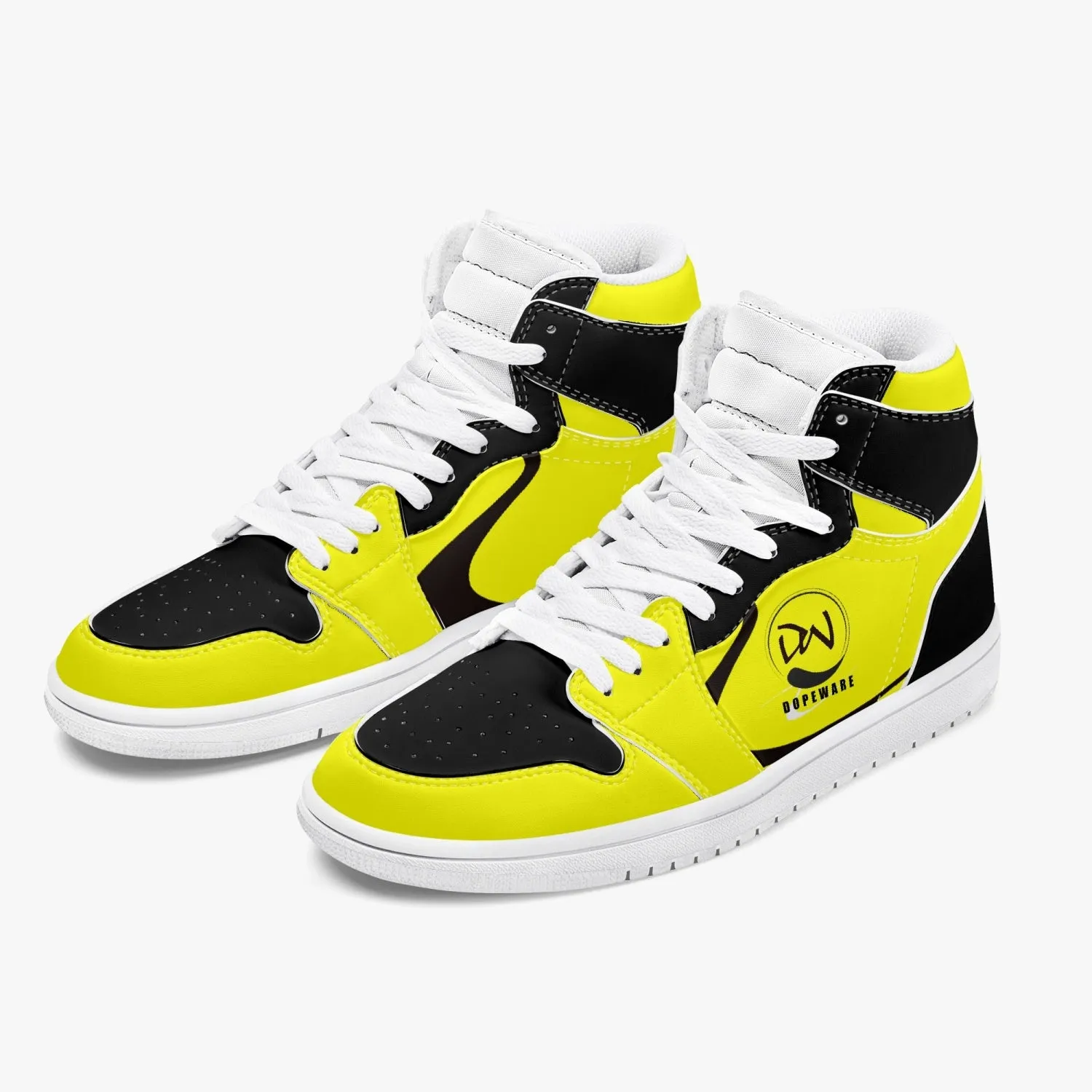 High-Top Leather Sneakers - Yellow and Black