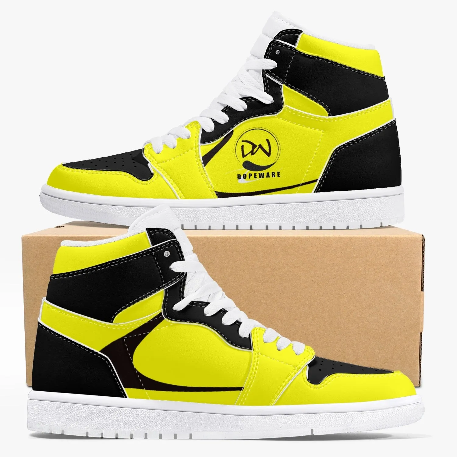 High-Top Leather Sneakers - Yellow and Black