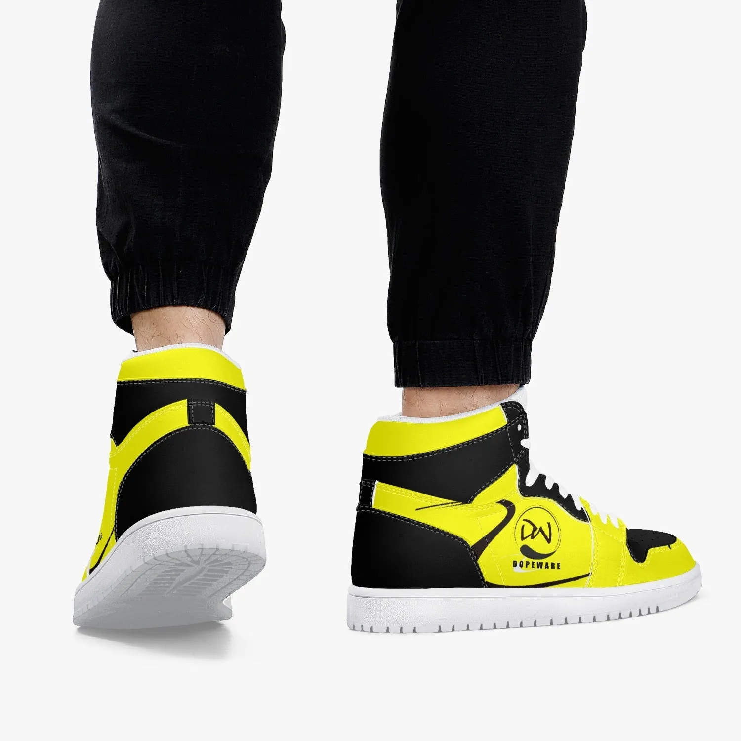 High-Top Leather Sneakers - Yellow and Black