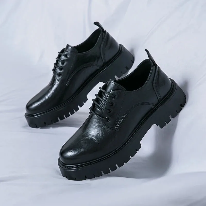 Hnzxzm New Fashion Japenese Style Shoes Men's Business Patent Leather Shoes Lace-up Thick Bottom Shoes Luxury Shoes Formal Black Shoes