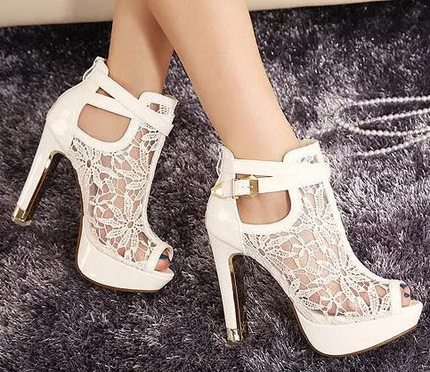 Lace breathable high-heeled shoes