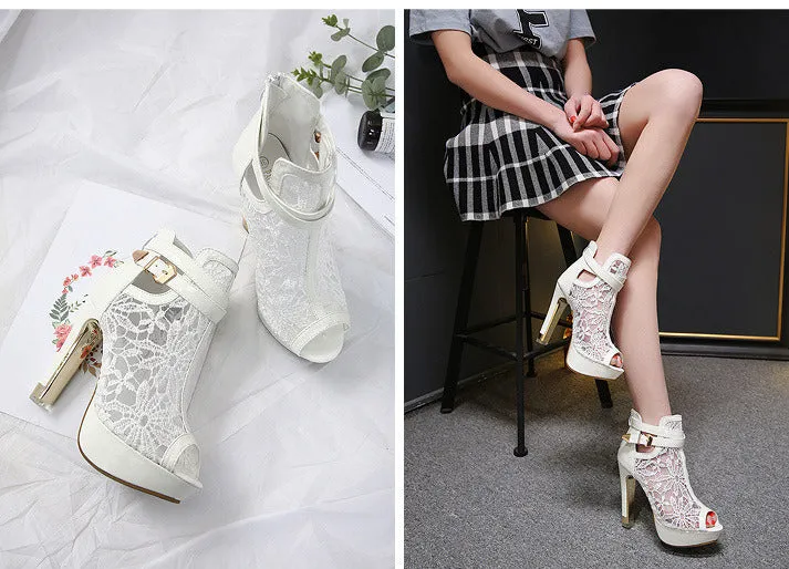 Lace breathable high-heeled shoes