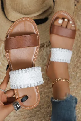 Leather Chestnut Woven Strap Sandals