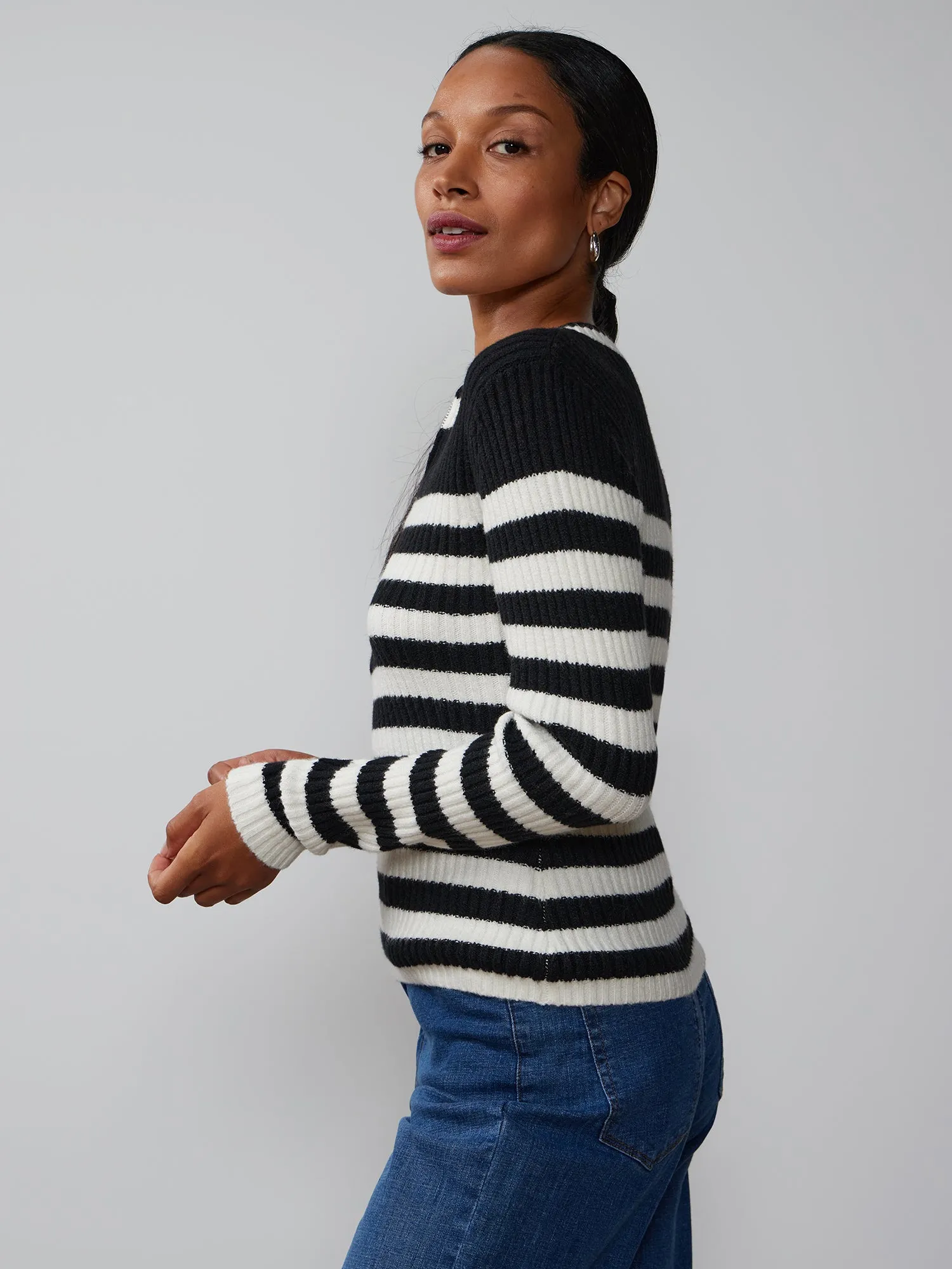 Long Sleeve Quarter Zip Stripe Sweater