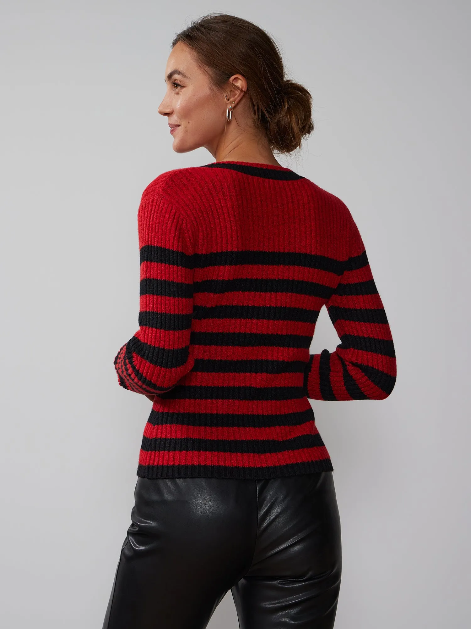 Long Sleeve Quarter Zip Stripe Sweater