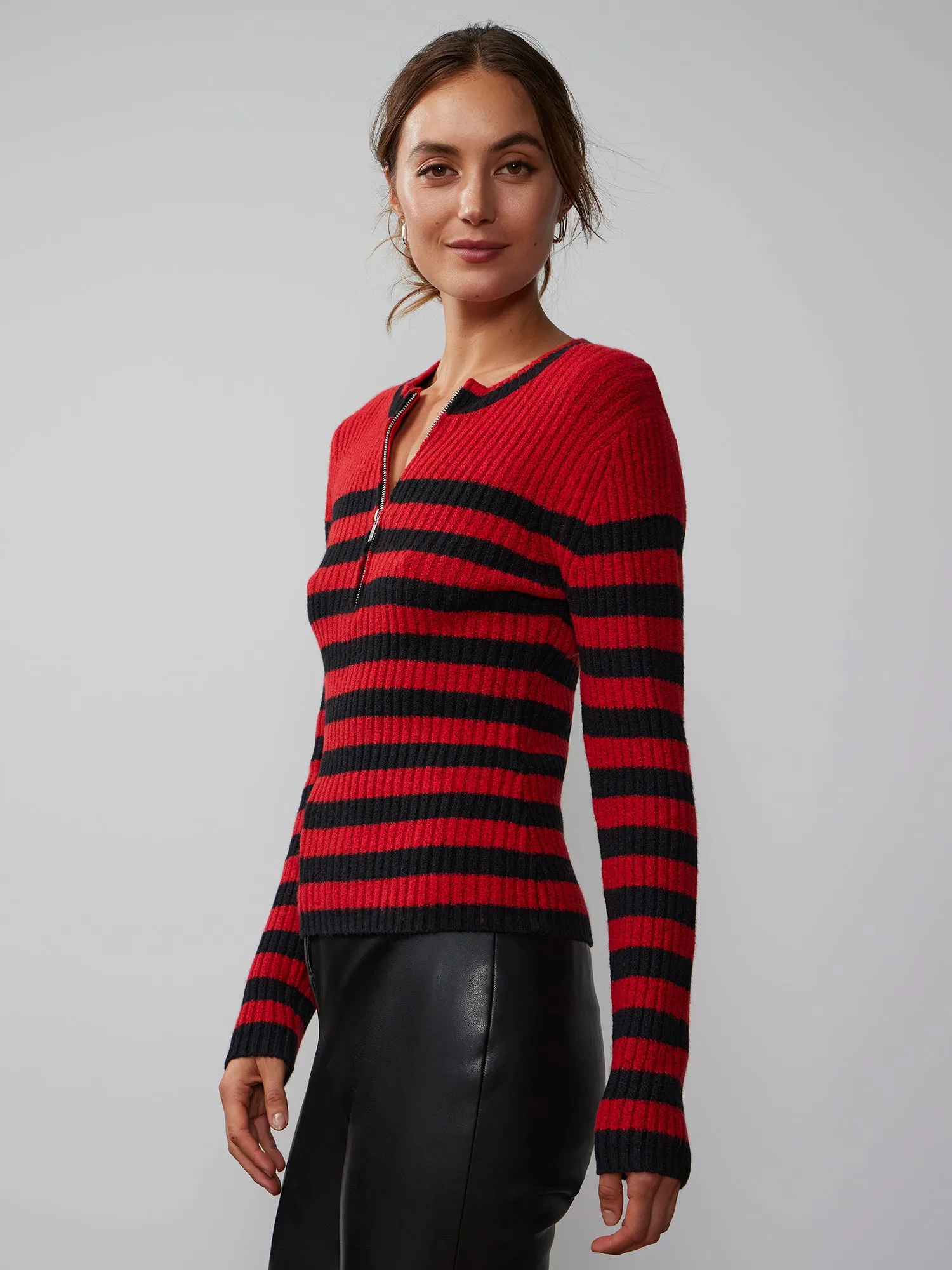 Long Sleeve Quarter Zip Stripe Sweater