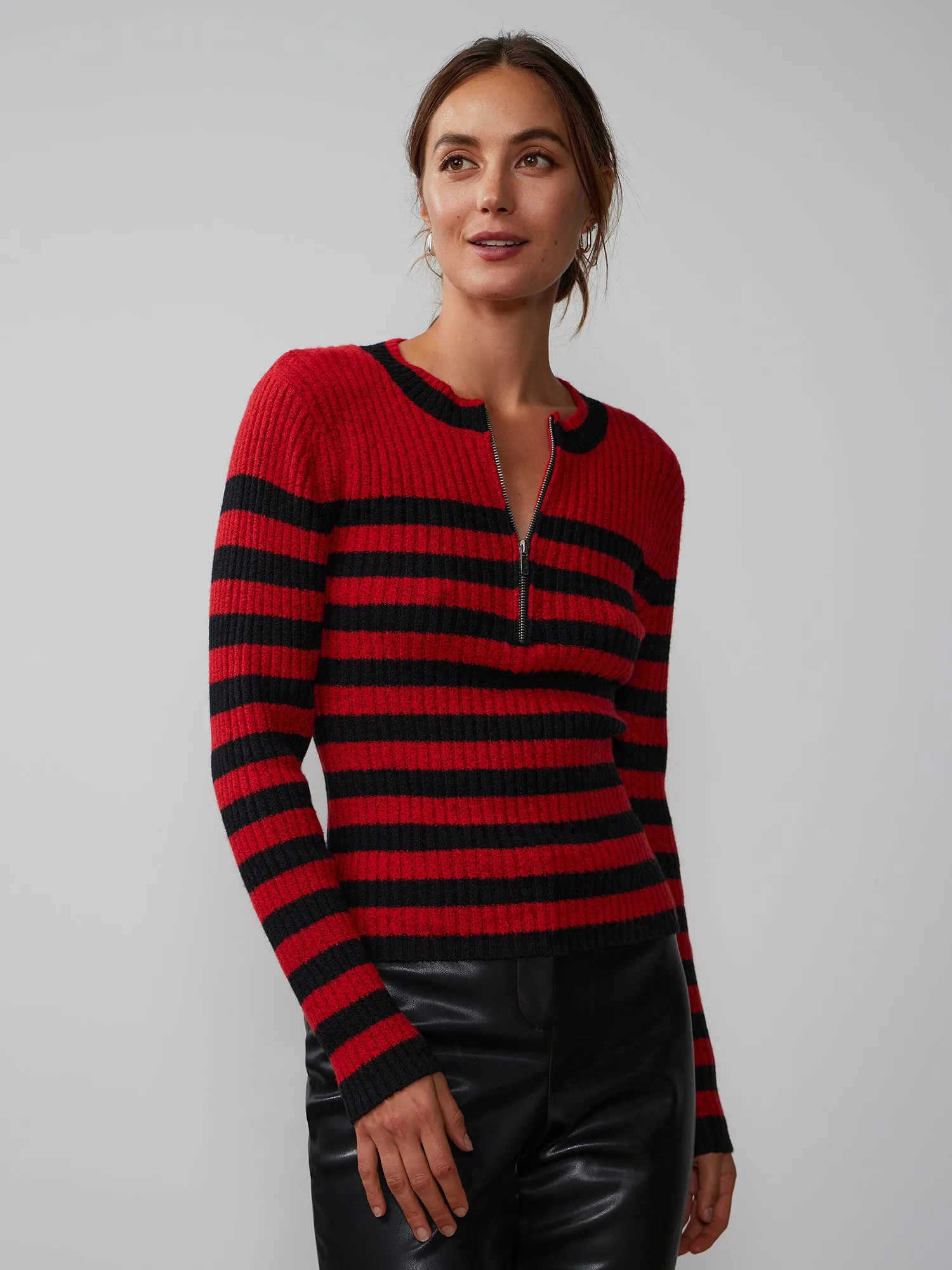 Long Sleeve Quarter Zip Stripe Sweater