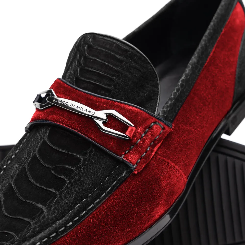 Marco Di Milano Hugo Ostrich Black/Red Sueded Bit Loafers