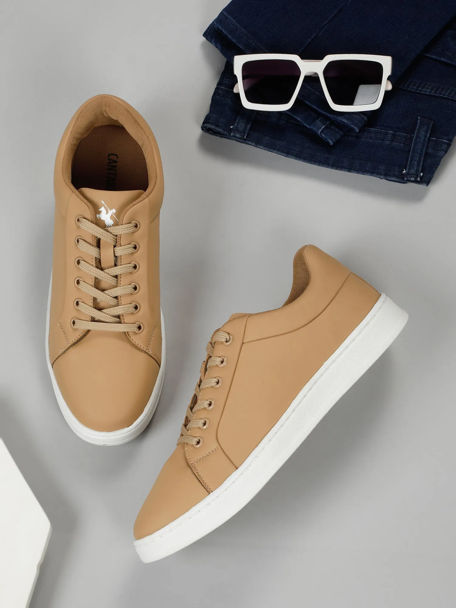 Men's Brown Solid Lace-Up Casual Sneakers