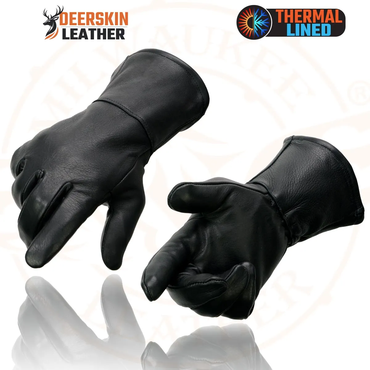 Milwaukee Leather Men's Gauntlet Motorcycle Hand Gloves- Black Deerskin Long Cuff Thermal Lined Leather Palm - G317