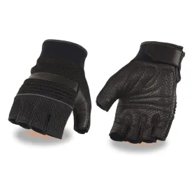 Milwaukee Leather MG7504 Men's Black Perforated Mesh Gel Palm Fingerless Motorcycle Hand Gloves W/ ‘Reflective Piping’