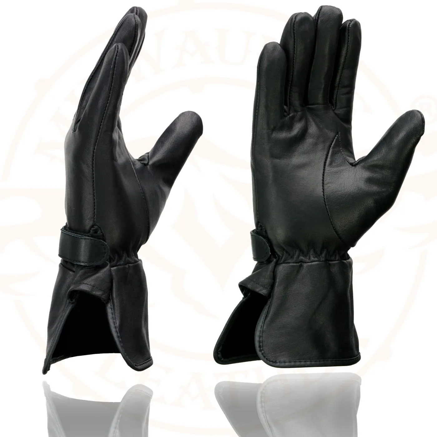 Milwaukee Leather MG7725 Women's Black Leather Gauntlet Motorcycle Gloves w/ Wrist Strap Closure