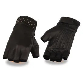 Milwaukee Leather MG7761 Women's Black Leather Gel Palm Fingerless Motorcycle Hand Gloves W/ Stylish ‘Wrist Detailing’