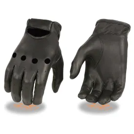 Milwaukee Leather SH247 Men's Black Perforated Leather Full Finger Motorcycle Hand Gloves W/ Breathable ‘Open Knuckle’