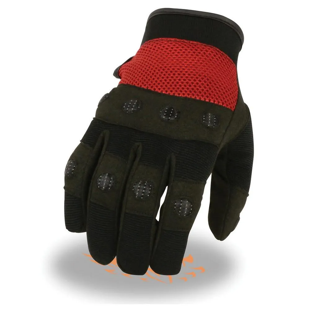 Milwaukee Leather SH76102 Men's Black and Red Textile Mesh Motorcycle Mechanics Hand Gloves W/ Amara Cloth Bottom