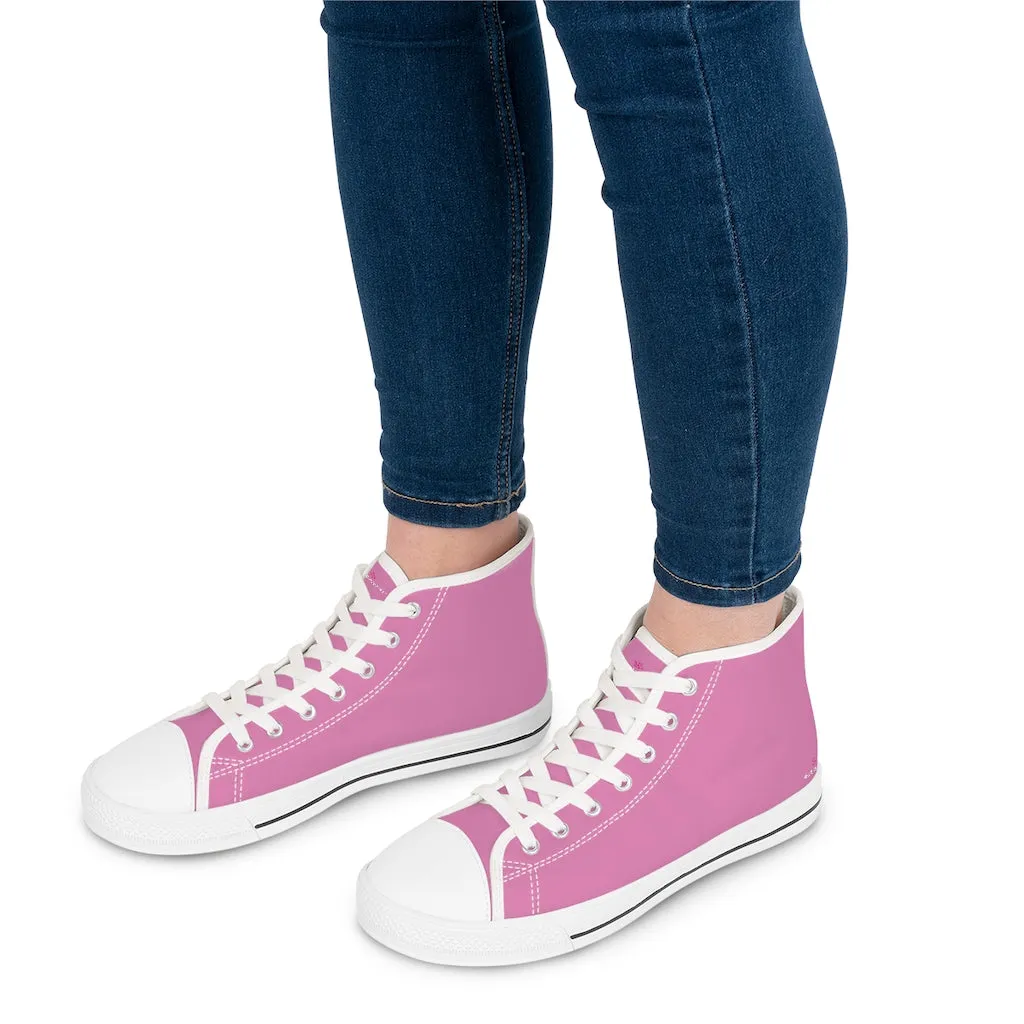 Pink Ladies' High Tops, Solid Color Best Women's High Top Sneakers Canvas Tennis Shoes