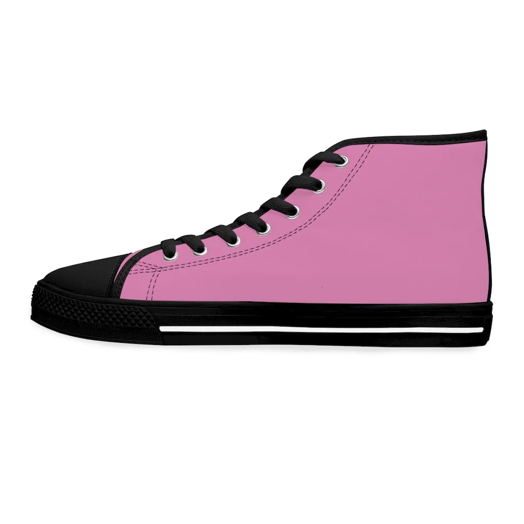 Pink Ladies' High Tops, Solid Color Best Women's High Top Sneakers Canvas Tennis Shoes