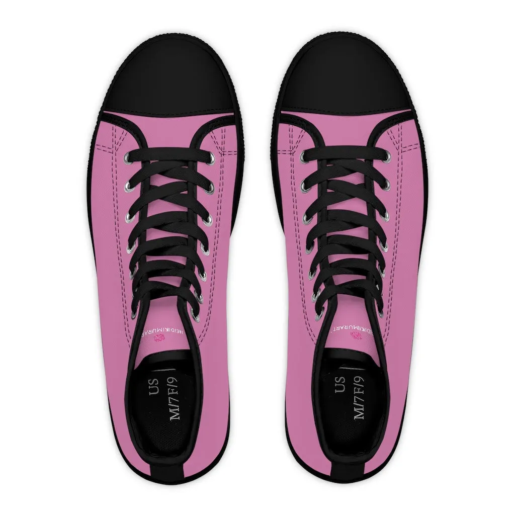 Pink Ladies' High Tops, Solid Color Best Women's High Top Sneakers Canvas Tennis Shoes