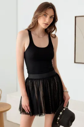 Sheer Pin Dot Elastic Waist Skirt