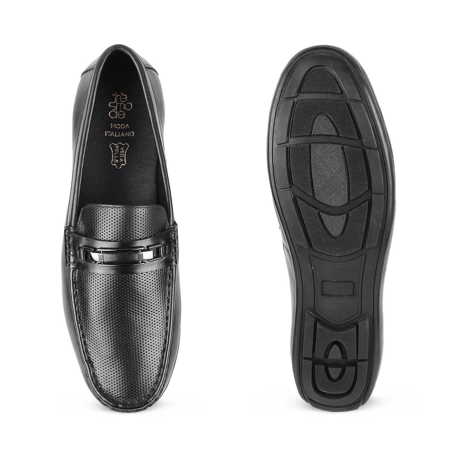 The Abia Black Men's Leather Driving Loafers Tresmode