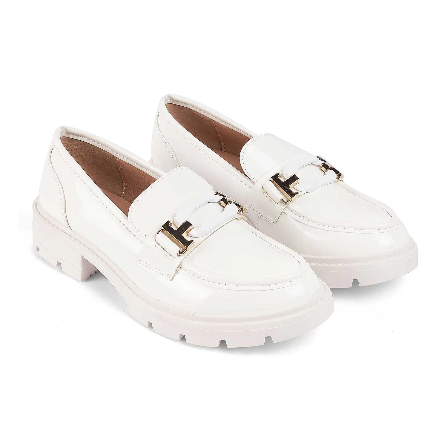 Tresmode Gstaad White Women's Chunky Sole Loafers