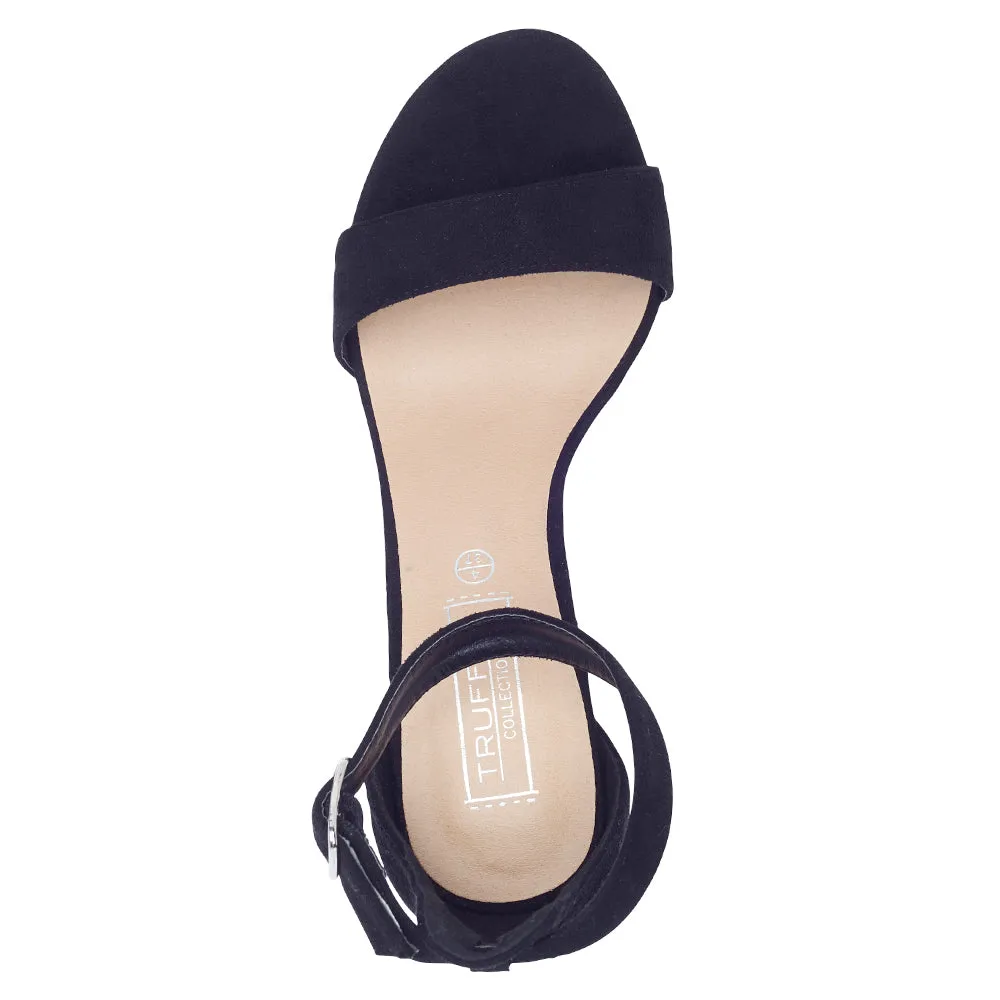 Two Part Low Heel Sandal Black Suedette