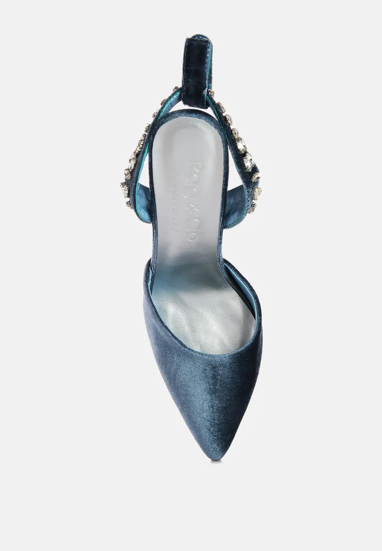 Wallis Blue Velvet Diamante Stud Tie Up Heels